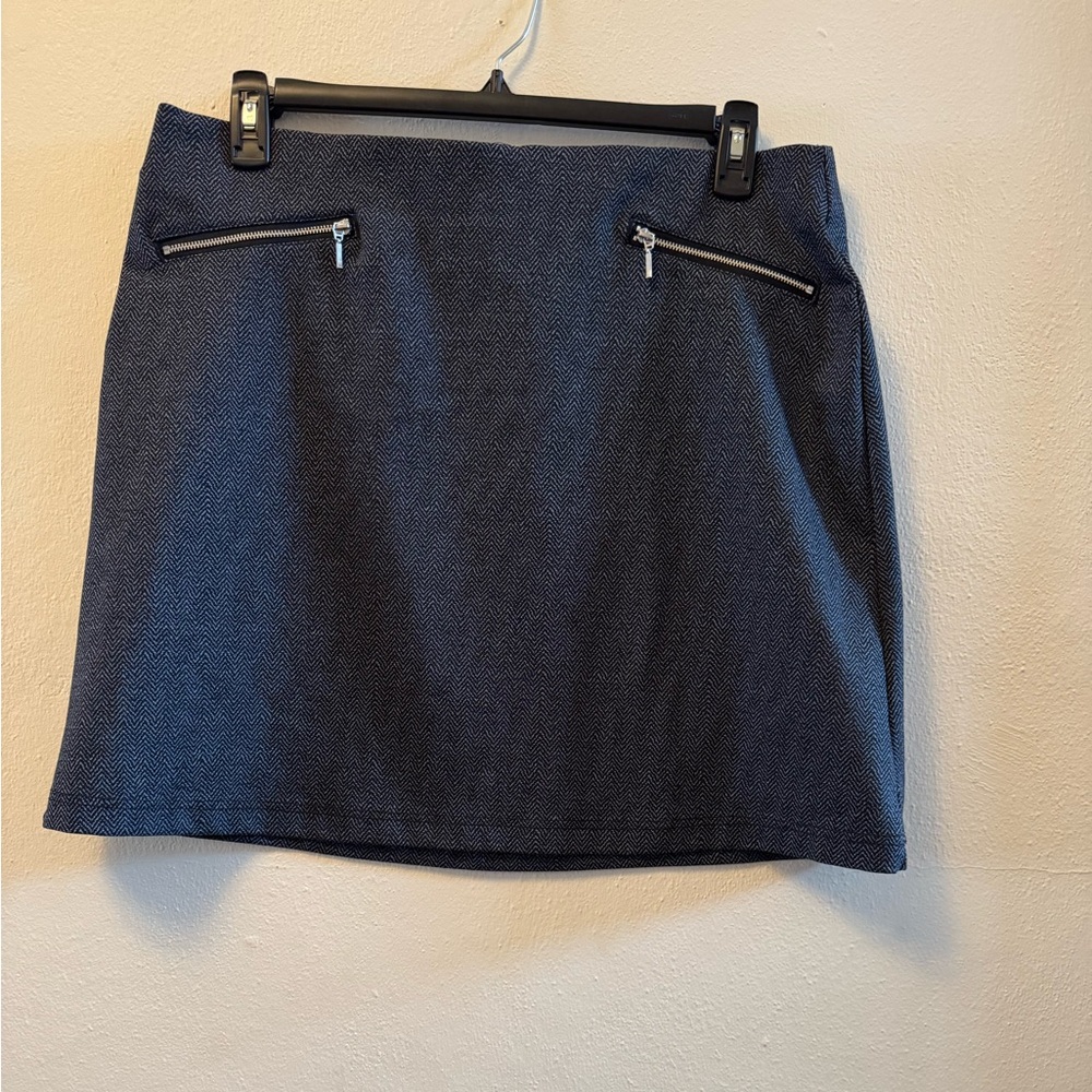 Maurices Gray Herringbone Mini Skirt Stretch A-Line Zipper Pockets XL